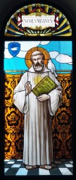 Saint Columbanus, stained glass window, Bobbio Abbey crypt