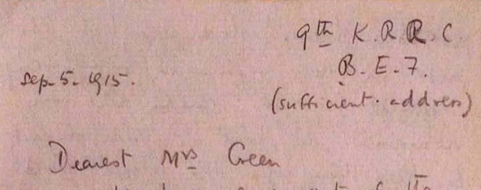 A Letter from the Trenches to Alice Stopford Green National Library of Ireland Ms. 15094