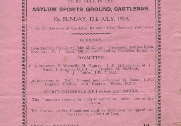 Programme of Grand Tournament and Military Fete, Castlebar, 12 July 1914 O’Rahilly papers, UCD Archives, IE UCDA P102/327 http://www.ucd.ie/archives/html/collections/the-orahilly.htm