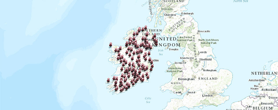 Map of Ireland showing location of barracks in 18th Century