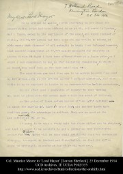 Col. Maurice Moore to ‘Lord Mayor’ [Lorcan Sherlock], 25 December 1914